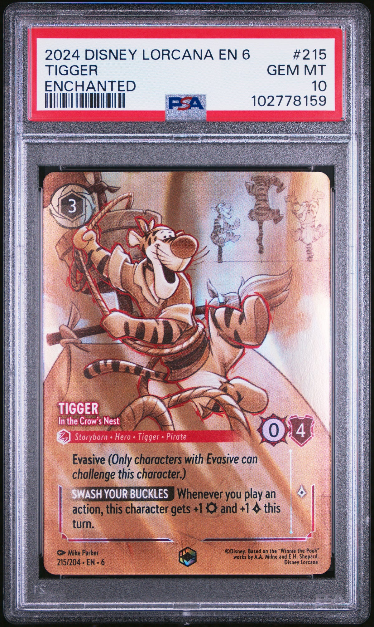 TIGGER ENCHANTED 2024 DISNEY LORCANA EN 6-AZURITE SEA PSA GEM MT 10