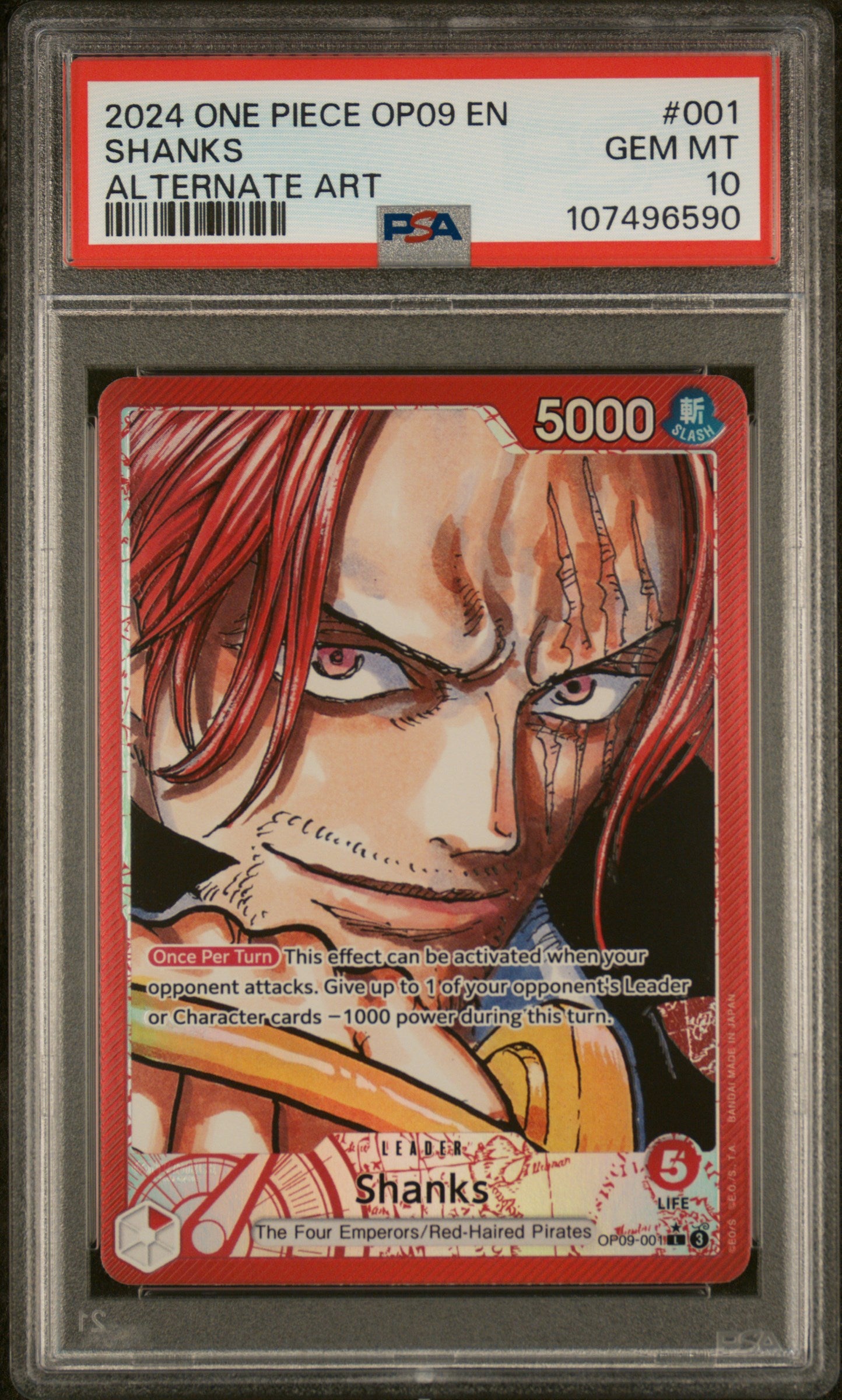 SHANKS ALTERNATE ART 2024 ONE PIECE OP09-EMPERORS IN THE NEW WORLD PSA GEM MT 10
