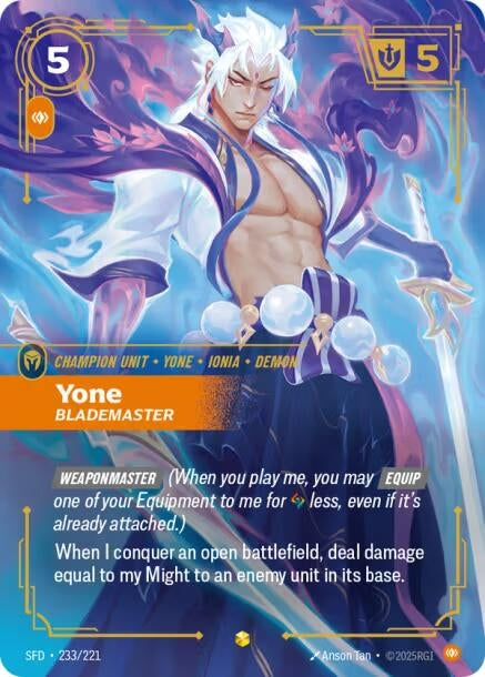Image for Yone - Blademaster (Overnumbered) (233/221) (SFD) - Riftbound: League of Legends Trading Card Game