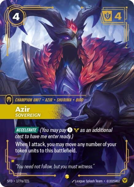 Image for Azir - Sovereign (Alternate Art) (177a/221) (SFD) - Riftbound: League of Legends Trading Card Game