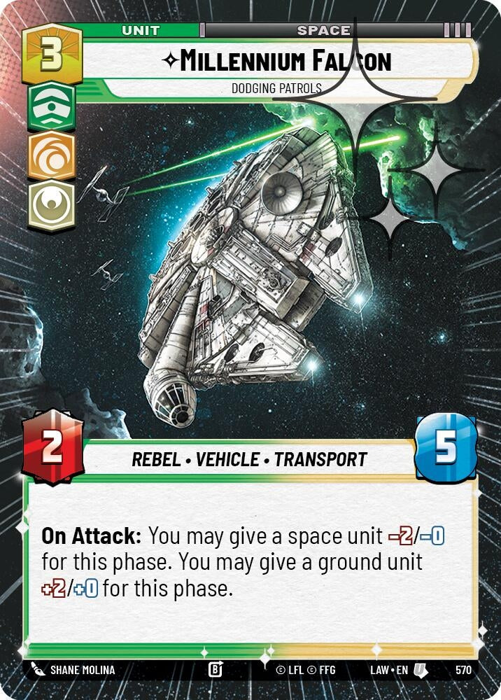 Image for Millennium Falcon - Dodgin Patrols (Hyperspace Foil) (570) (LAW) - Star Wars: Unlimited