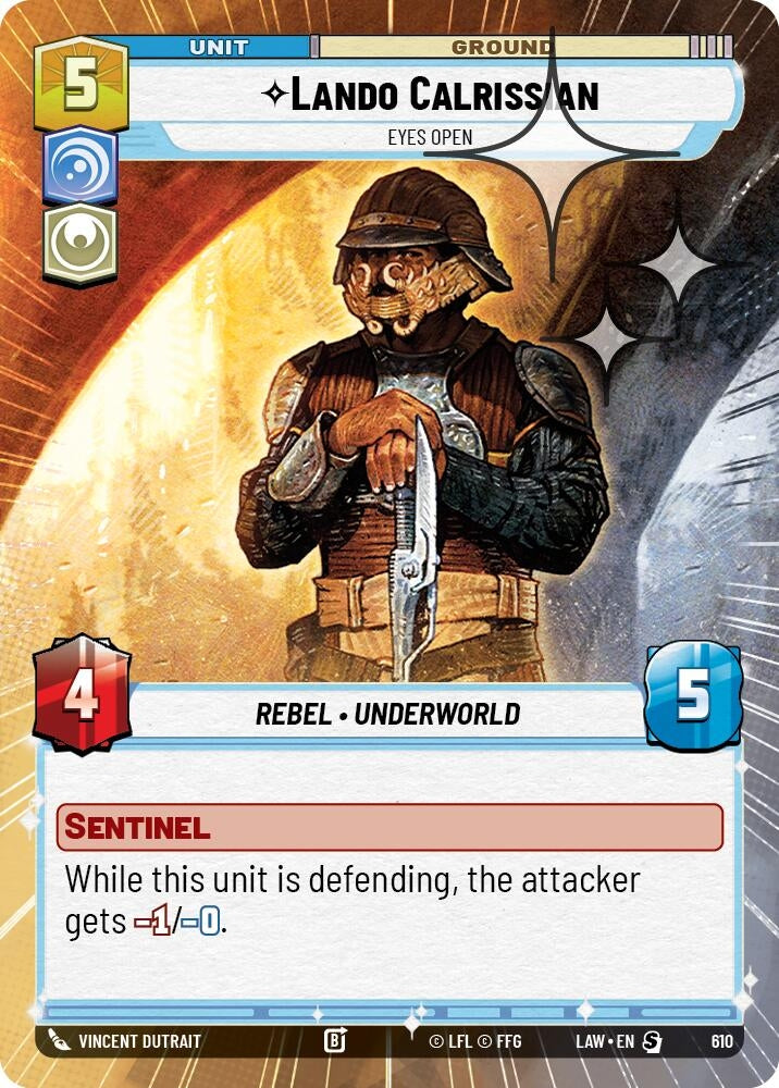 Image for Lando Calrissian - Eyes Open (Hyperspace Foil) (610) (LAW) - Star Wars: Unlimited
