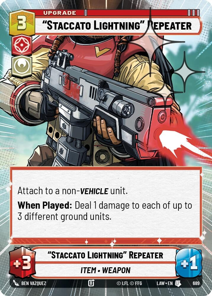 Image for "Staccato Lightning" Repeater (Hyperspace Foil) (689) (LAW) - Star Wars: Unlimited