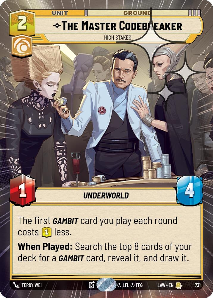 Image for The Master Codebreaker - High Stakes (Hyperspace Foil) (731) (LAW) - Star Wars: Unlimited