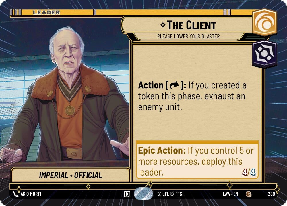 Image for The Client - Please Lower Your Blaster (Hyperspace) (280) (LAW) - Star Wars: Unlimited