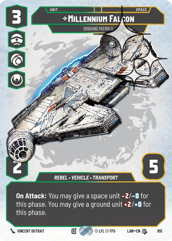 Image for Millennium Falcon - Dodging Patrols (Prestige Foil) (851) (LAW) - Star Wars: Unlimited