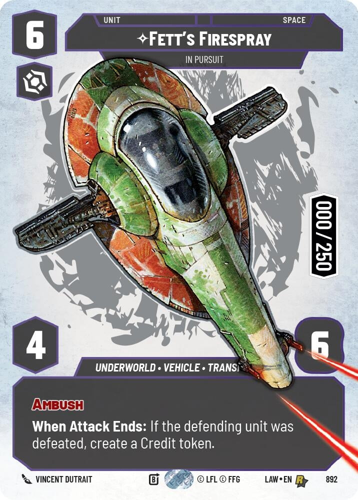 Image for Fett's Firespray - In Pursuit (Serialized) (892) (LAW) - Star Wars: Unlimited