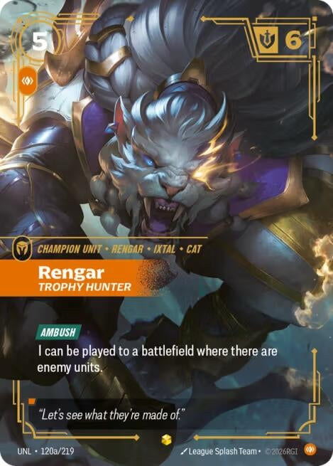 Image for Rengar - Trophy Hunter (Alternate Art) (120a/219) (UNL) - Riftbound: League of Legends Trading Card Game