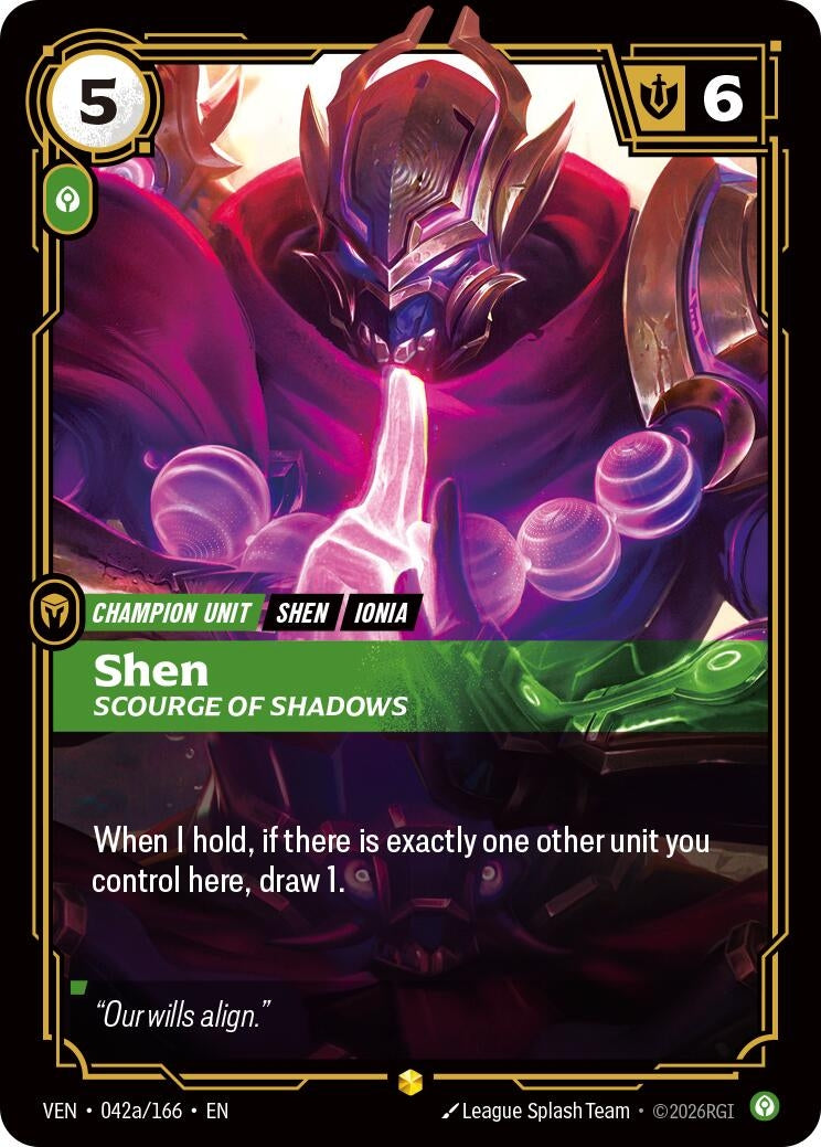 Image for Shen, Scourge of Shadows (Alternate Art) (042a/166) (VEN) - Riftbound: League of Legends Trading Card Game