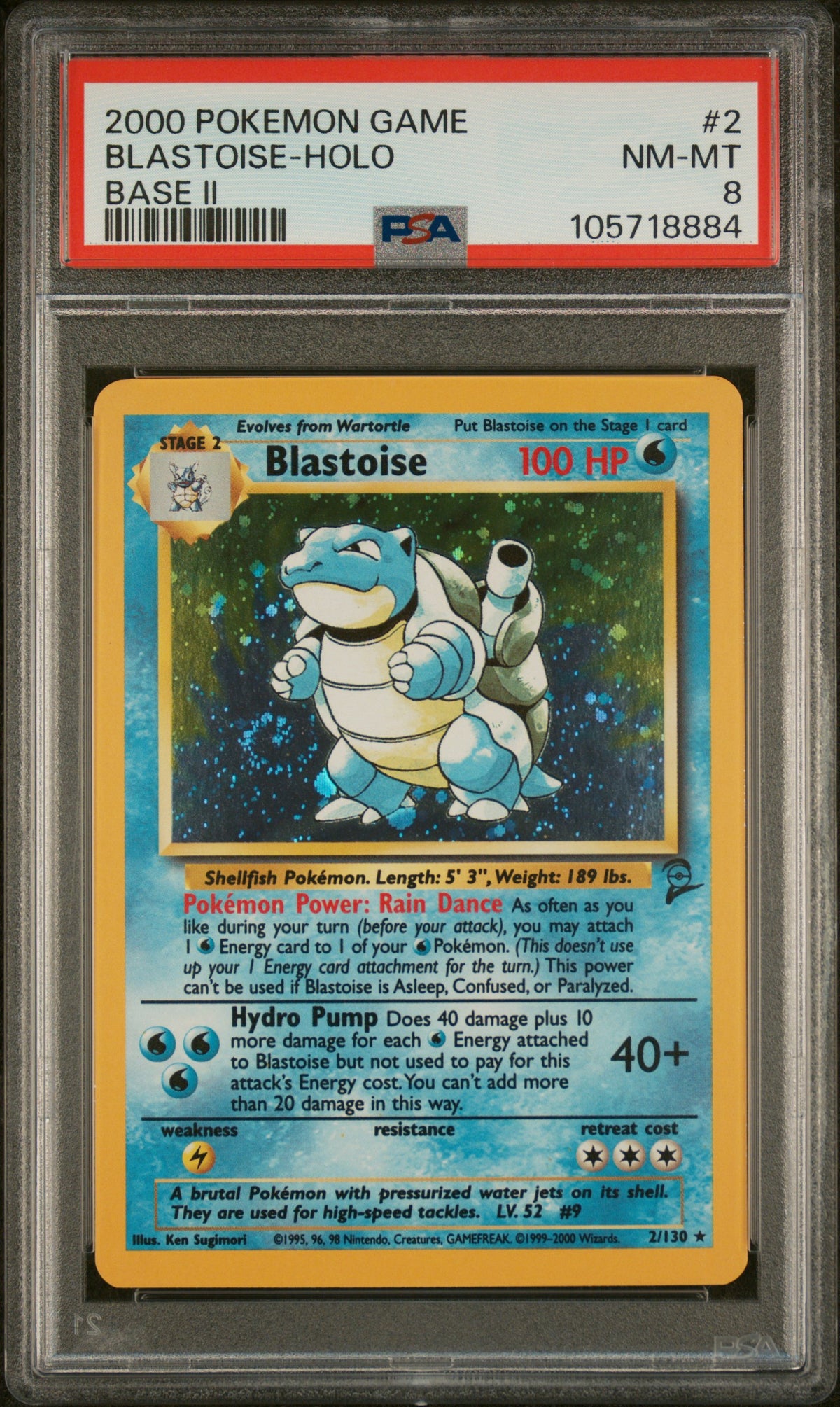 BLASTOISE-HOLO BASE II 2000 POKEMON GAME BASE II PSA NM-MT 8