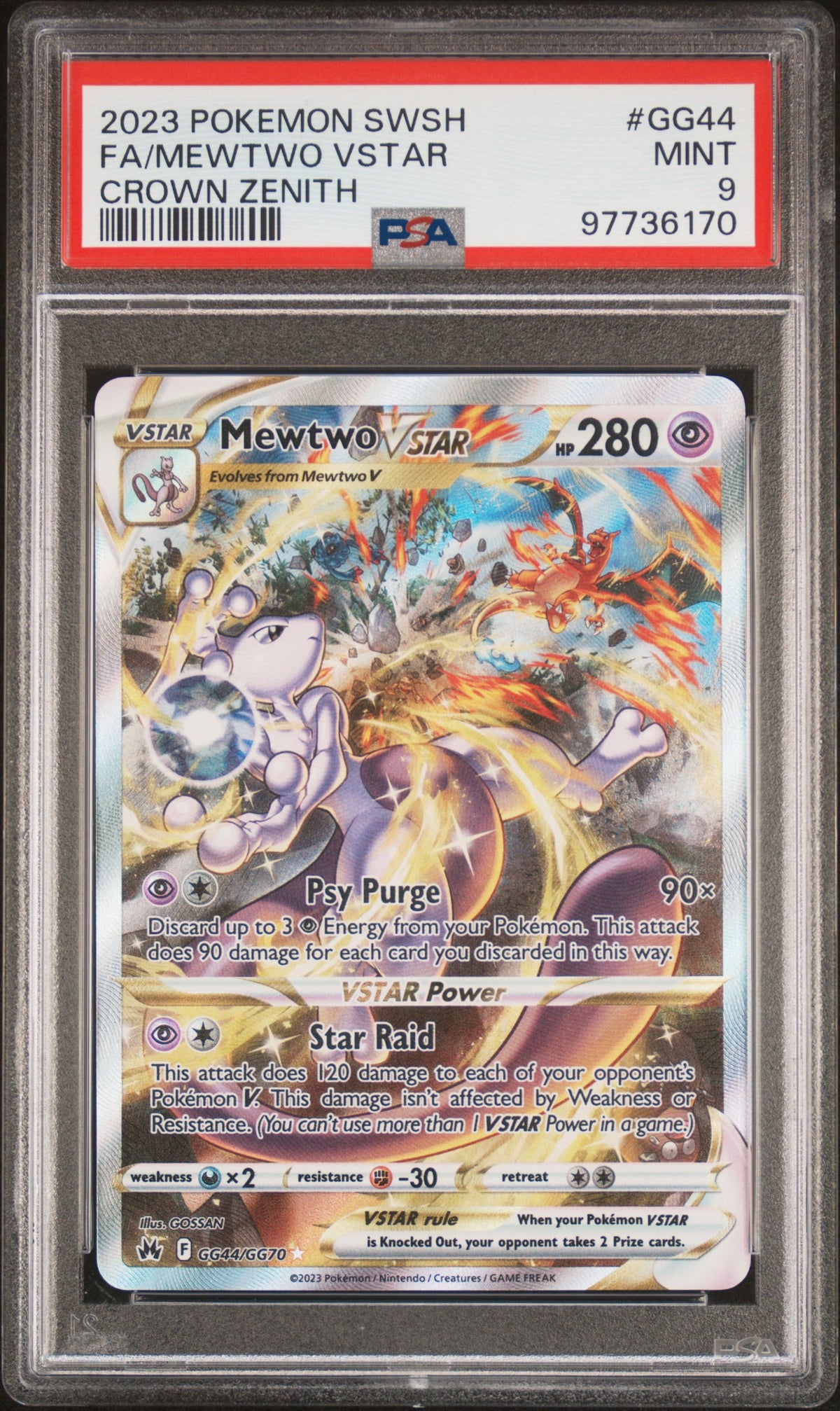 FA/MEWTWO VSTAR CROWN ZENITH 2023 POKEMON SWORD AND SHIELD CROWN ZENITH PSA MINT 9