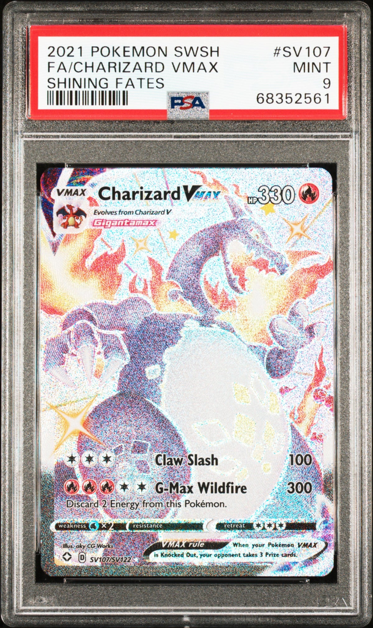 2021 POKEMON SWORD & SHIELD SHINING FATES #SV107 FA/CHARIZARD VMAX SHINING FATES PSA 9