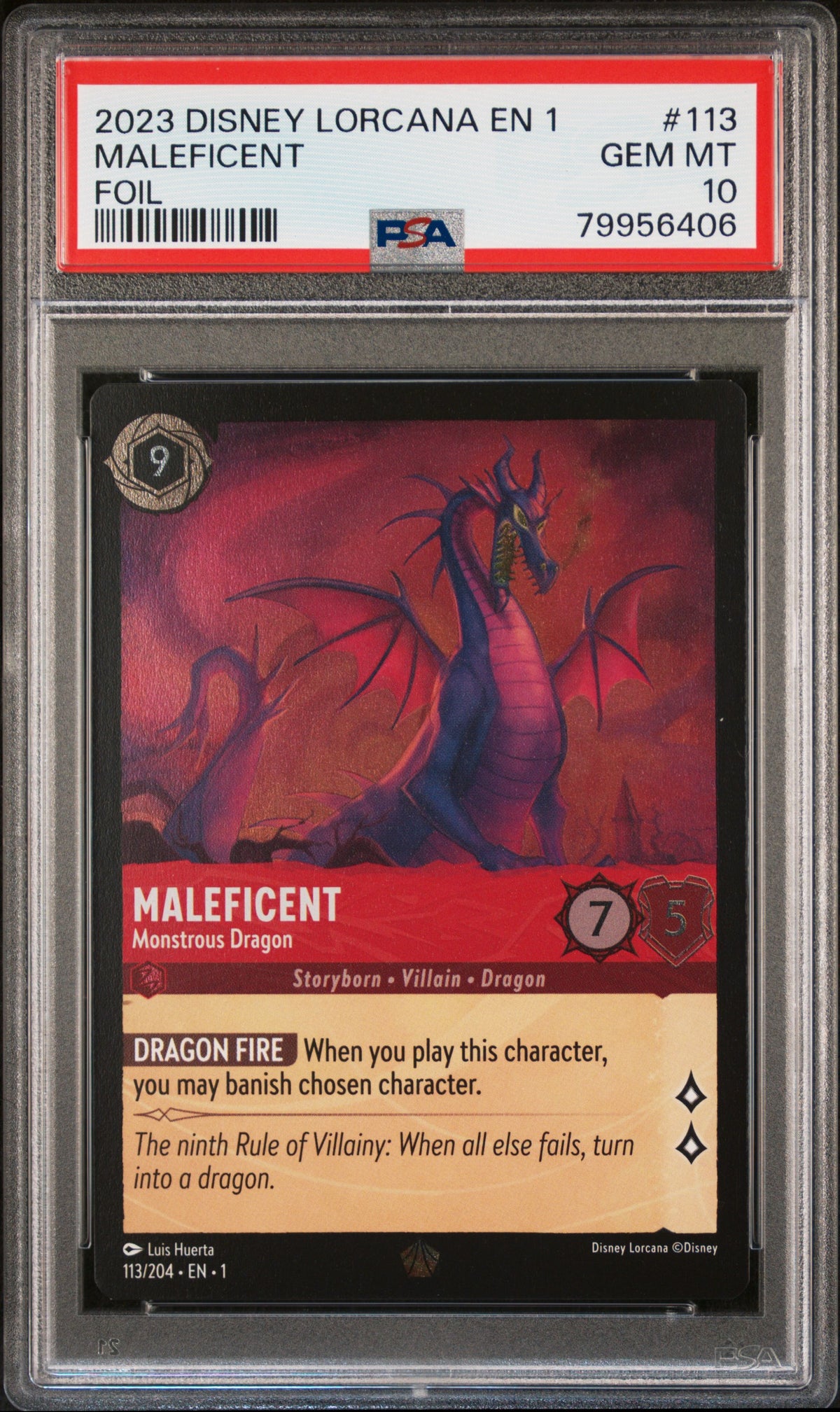 MALEFICENT FOIL 2023 DISNEY LORCANA EN 1-THE FIRST CHAPTER PSA GEM MT 10