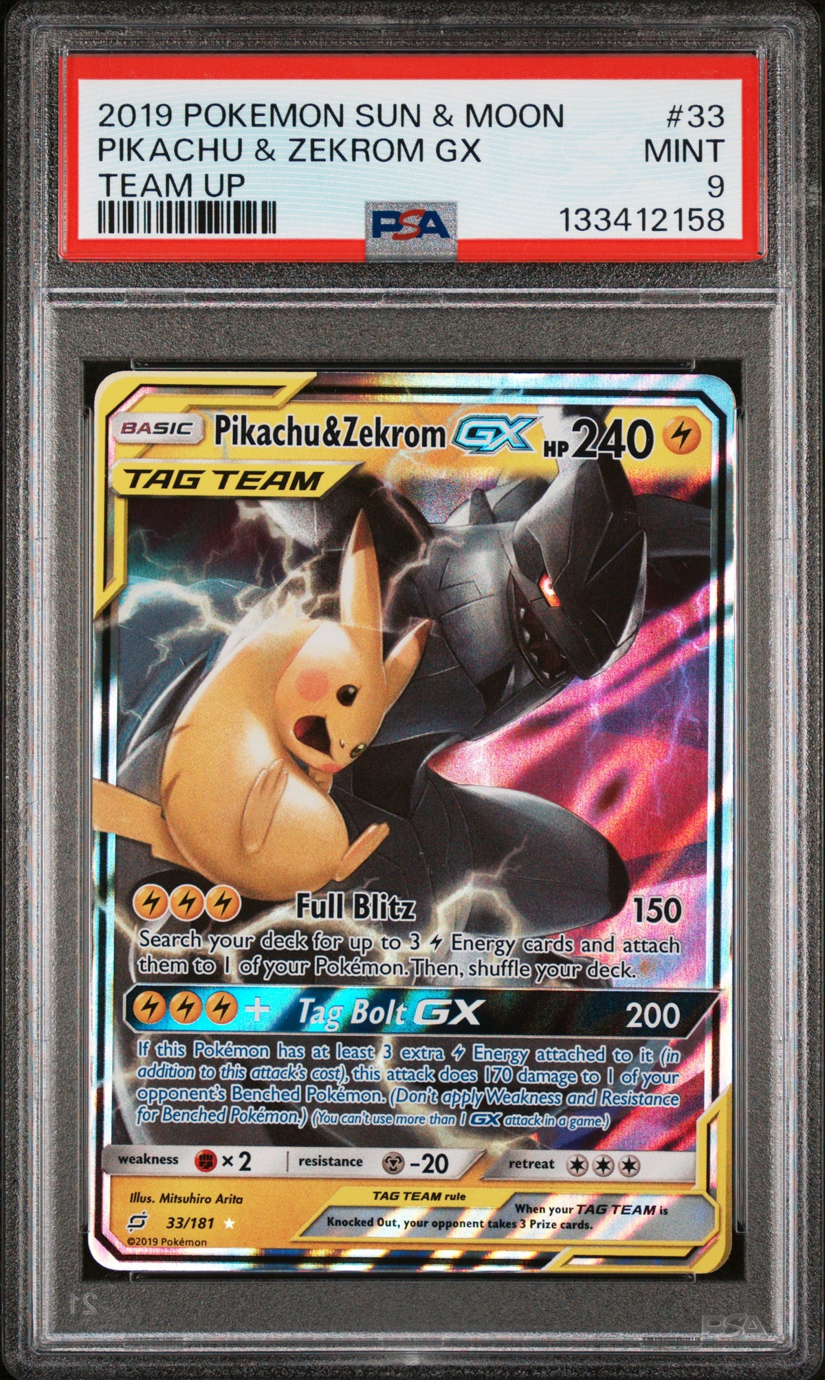 PIKACHU & ZEKROM GX TEAM UP 2019 POKEMON SUN & MOON TEAM UP PSA MINT 9