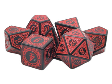 Old School 7 Piece DnD RPG Dice Set: Rune Dice - Magical Runes - Red