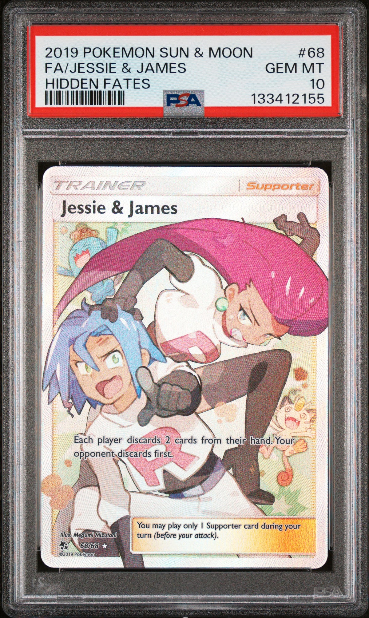 FA/JESSIE & JAMES HIDDEN FATES 2019 POKEMON SUN & MOON HIDDEN FATES PSA GEM MT 10