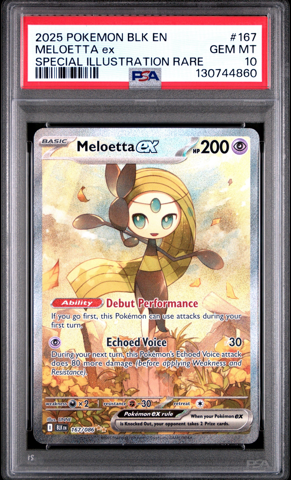 MELOETTA ex SPECIAL ILLUSTRATION RARE 2025 POKEMON BLK EN-BLACK BOLT PSA GEM MT 10