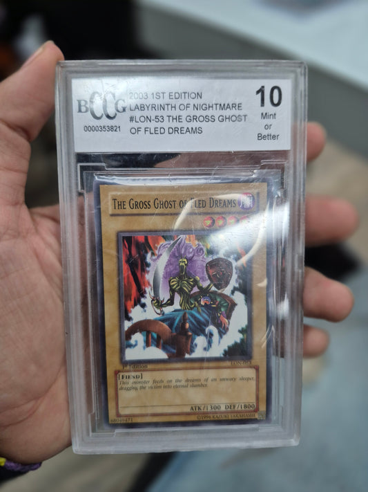 The Gross Ghost of Fled Dreams 2003 2003 Yu-Gi-Oh Labyrinth of Nightmare 1st Edition BCCG 10.0 (Cracked Slab)