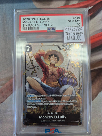 MONKEY D. LUFFY TIN PACK SET VOL.2 2026 ONE PIECE PROMOS PSA GEM MT 10