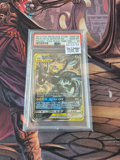 PIKACHU & ZEKROM GX PROMO-TAG TEAM TINS-FA 2019 POKEMON SM BLACK STAR PROMO PSA GEM MT 10