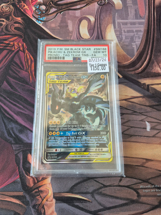 PIKACHU & ZEKROM GX PROMO-TAG TEAM TINS-FA 2019 POKEMON SM BLACK STAR PROMO PSA GEM MT 10