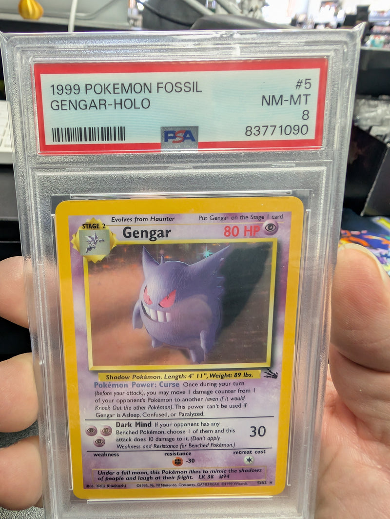 GENGAR-HOLO 1999 POKEMON FOSSIL PSA NM-MT 8