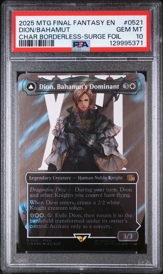 0521 DION/BAHAMUT CHAR BORDERLESS-SURGE FOIL 2025 MAGIC THE GATHERING FINAL FANTASY PSA 10