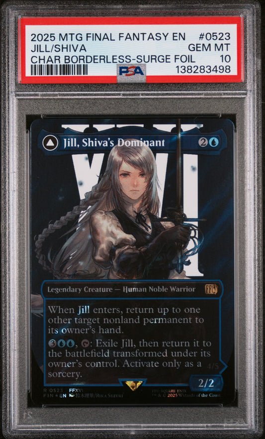 0523 JILL/SHIVA CHAR BORDERLESS-SURGE FOIL 2025 MAGIC THE GATHERING FINAL FANTASY PSA 10