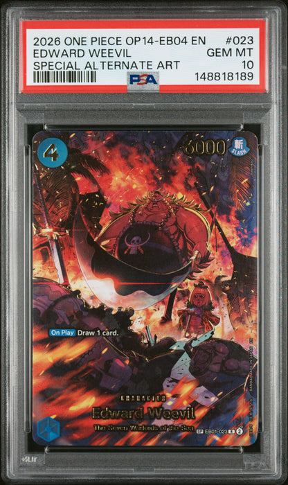 EDWARD WEEVIL SPECIAL ALTERNATE ART 2026 ONE PIECE OP14-EB04-THE AZURE SEA'S SEVEN PSA 10