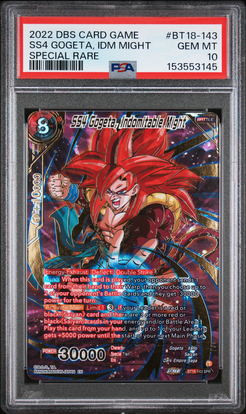 SS4 Gogeta, Indomitable Might Special Rare 2022 DRAGON BALL SUPER CARD GAME SERIES 18 DAWN OF THE Z-LEGENDS PSA 10