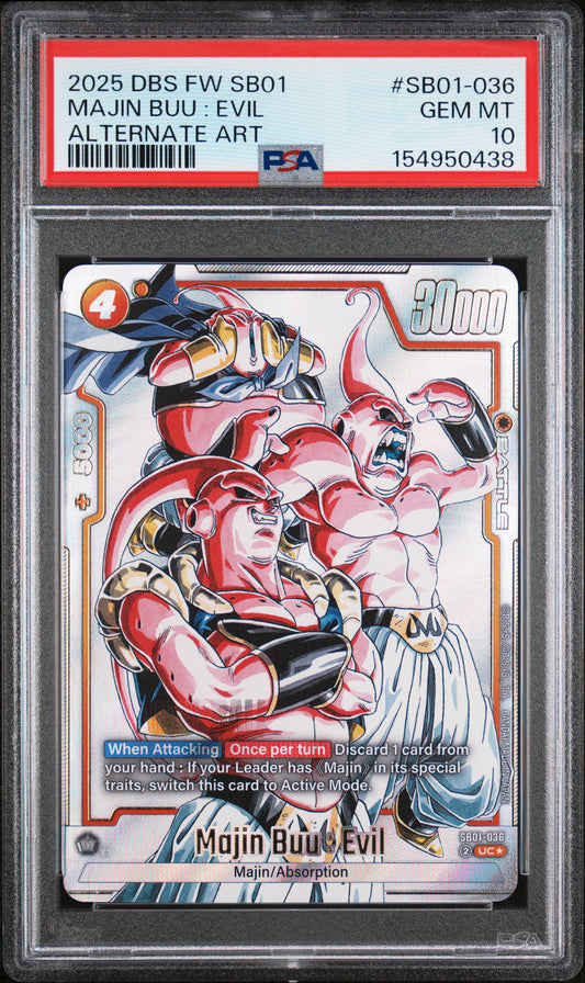MAJIN BUU: EVIL ALTERNATE ART 2025 DRAGON BALL SUPER CARD GAME FUSION WORLD MANGA BOOSTER 01 PSA 10