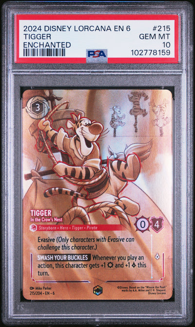 TIGGER ENCHANTED 2024 DISNEY LORCANA EN 6-AZURITE SEA PSA GEM MT 10