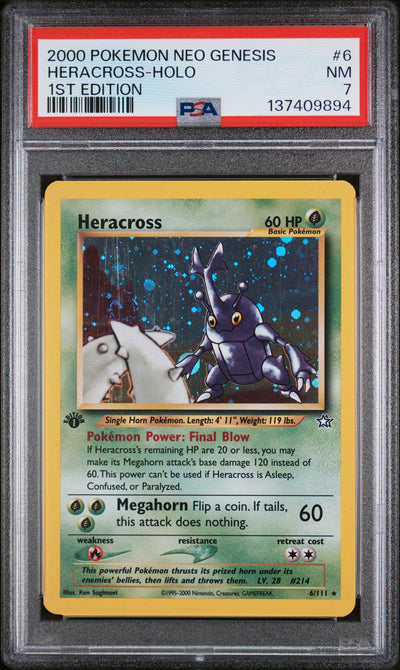 HERACROSS-HOLO 1ST EDITION 2000 POKEMON NEO GENESIS 1ST EDITION PSA NM 7