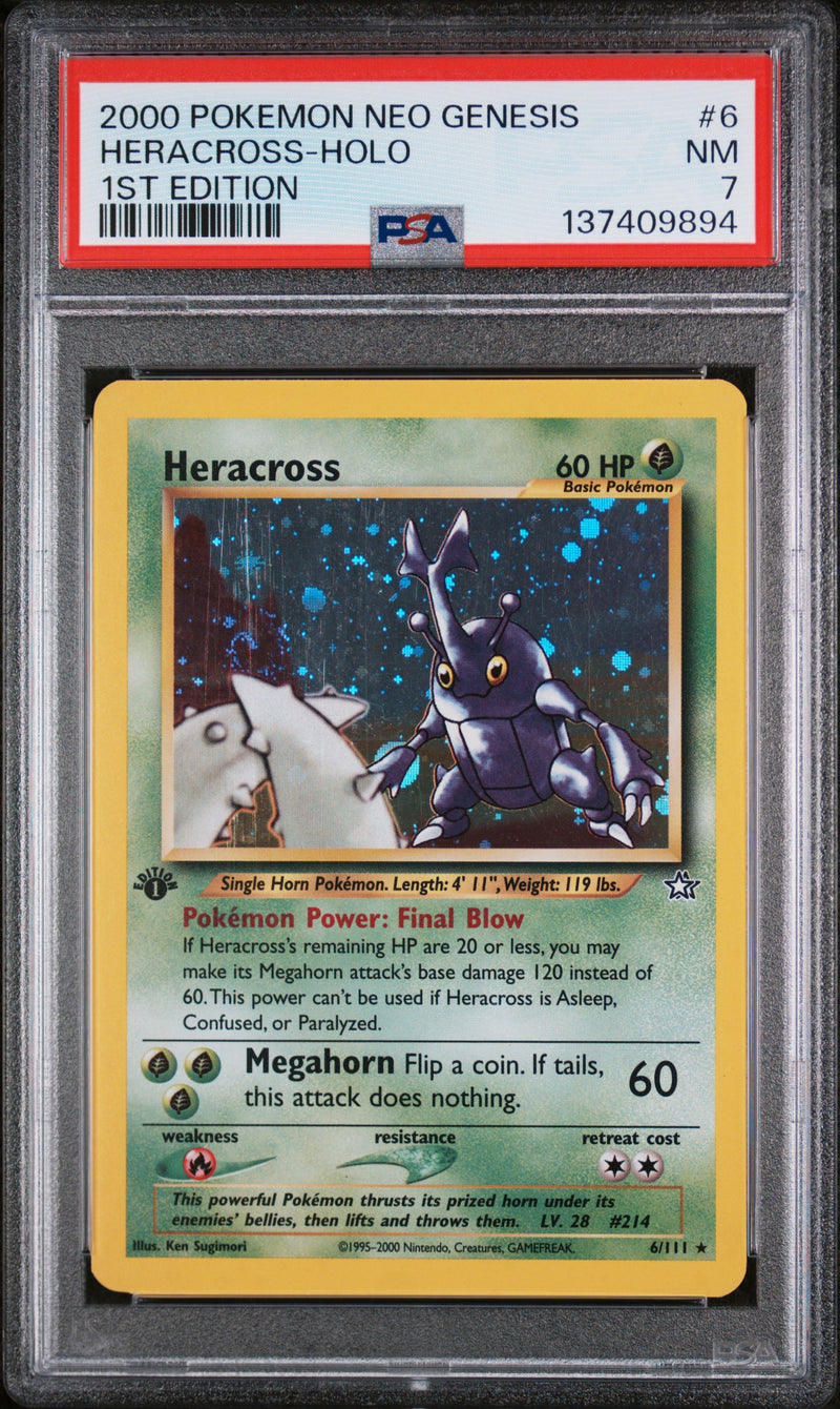 HERACROSS-HOLO 1ST EDITION 2000 POKEMON NEO GENESIS 1ST EDITION PSA NM 7