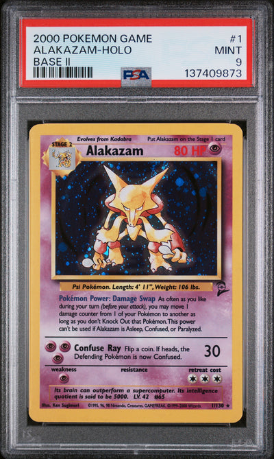 ALAKAZAM-HOLO BASE II 2000 POKEMON GAME BASE II PSA MINT 9
