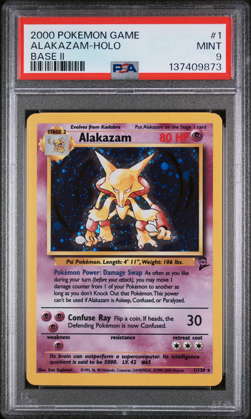ALAKAZAM-HOLO BASE II 2000 POKEMON GAME BASE II PSA MINT 9