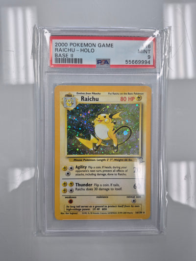 RAICHU-HOLO BASE II 2000 POKEMON GAME BASE II PSA MINT 9