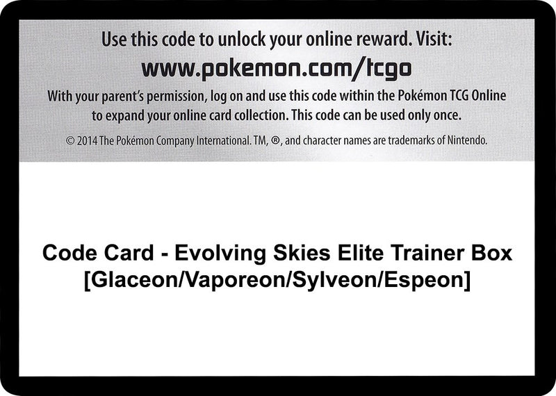 Image for Code Card - Evolving Skies Elite Trainer Box [Glaceon/Vaporeon/Sylveon/Espeon] (SWSH07) - Pokemon
