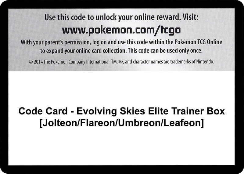 Image for Code Card - Evolving Skies Elite Trainer Box [Jolteon/Flareon/Umbreon/Leafeon] (SWSH07) - Pokemon