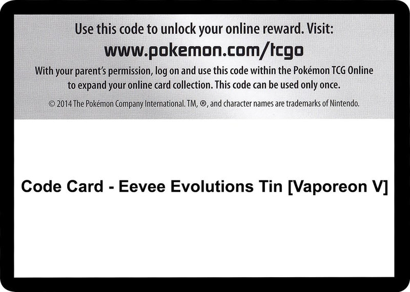 Image for Code Card - Eevee Evolutions Tin [Vaporeon V] (MCAP) - Pokemon