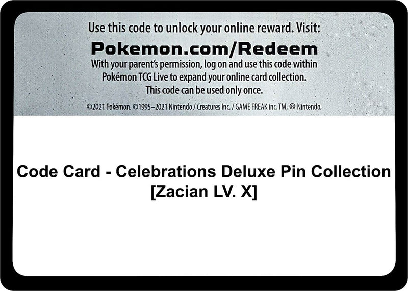 Image for Code Card - Celebrations Deluxe Pin Collection [Zacian LV. X] (CLB) - Pokemon