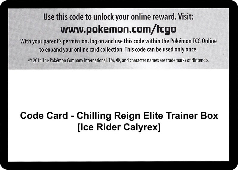 Image for Code Card - Chilling Reign Elite Trainer Box [Ice Rider Calyrex] (SWSH06) - Pokemon