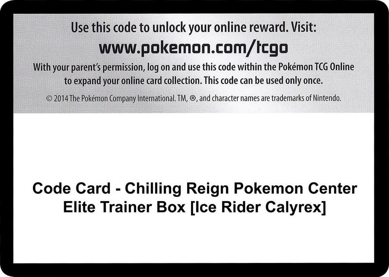 Image for Code Card - Chilling Reign Pokemon Center Elite Trainer Box [Ice Rider Calyrex] (SWSH06) - Pokemon