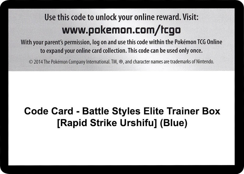 Image for Code Card - Battle Styles Elite Trainer Box [Rapid Strike Urshifu] (Blue) (SWSH05) - Pokemon