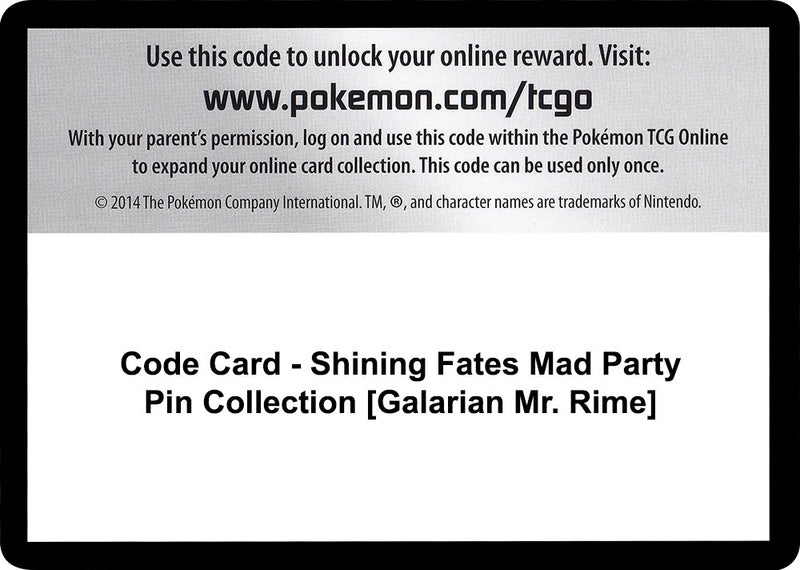 Image for Code Card - Shining Fates Mad Party Pin Collection [Galarian Mr. Rime] (SHF) - Pokemon
