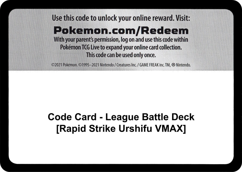 Image for Code Card - League Battle Deck [Rapid Strike Urshifu VMAX] (MCAP) - Pokemon