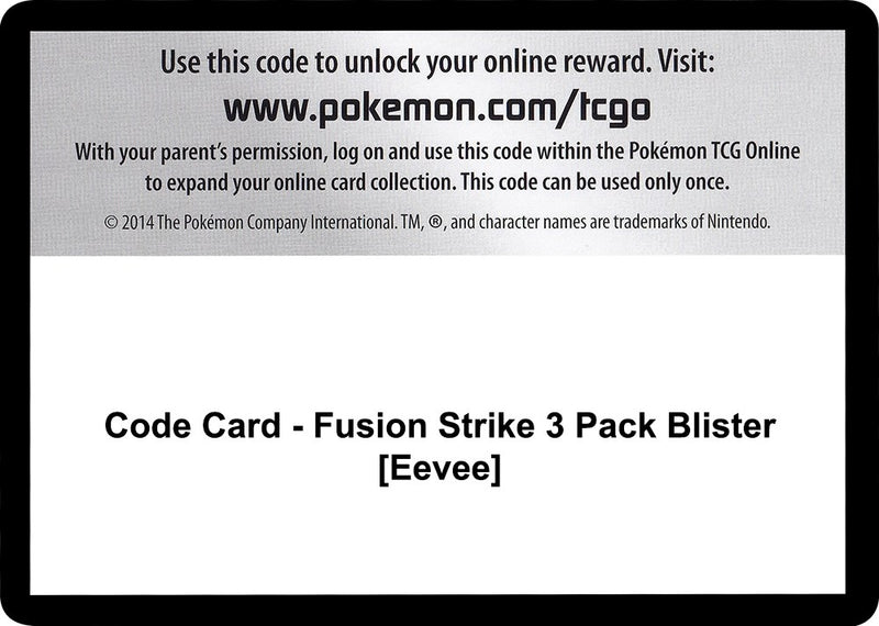 Image for Code Card - Fusion Strike 3 Pack Blister [Eevee] (SWSH08) - Pokemon