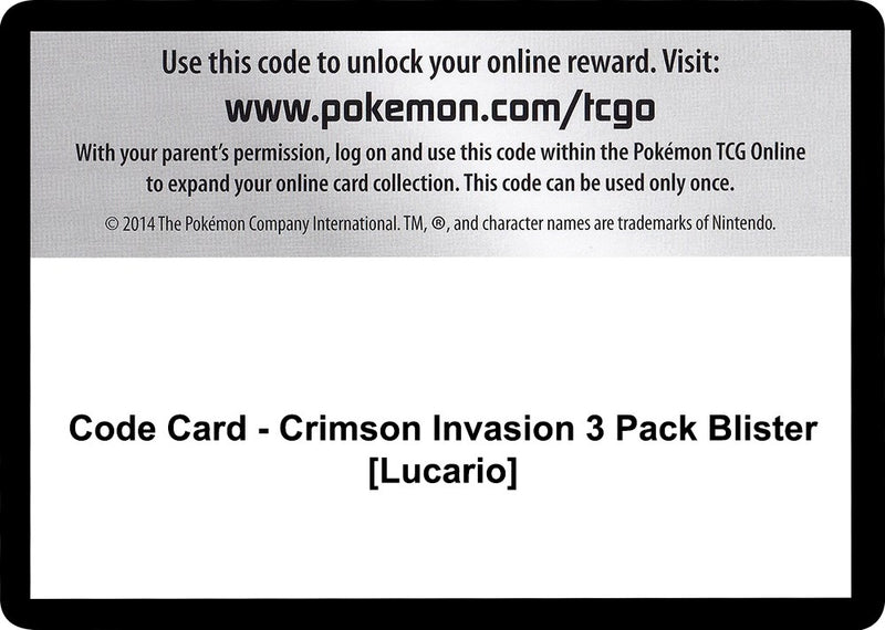 Image for Code Card - Crimson Invasion 3 Pack Blister [Lucario] (SM04) - Pokemon