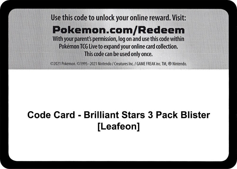 Image for Code Card - Brilliant Stars 3 Pack Blister [Leafeon] (SWSH09) - Pokemon