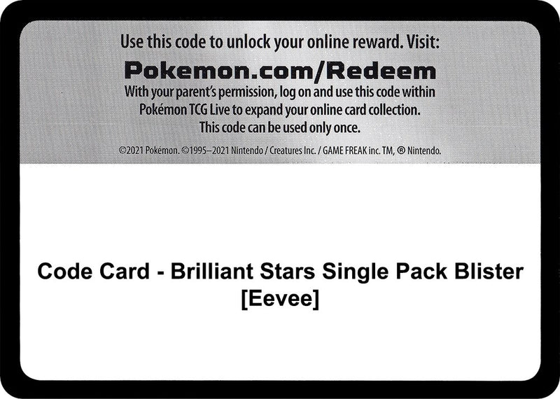 Image for Code Card - Brilliant Stars Single Pack Blister [Eevee] (SWSH09) - Pokemon